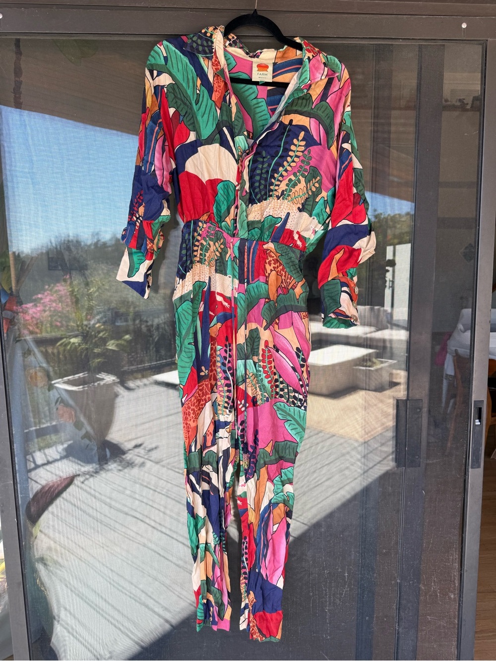 FARM Rio Colorful Tropical Leaf Button-Front Jumpsuit